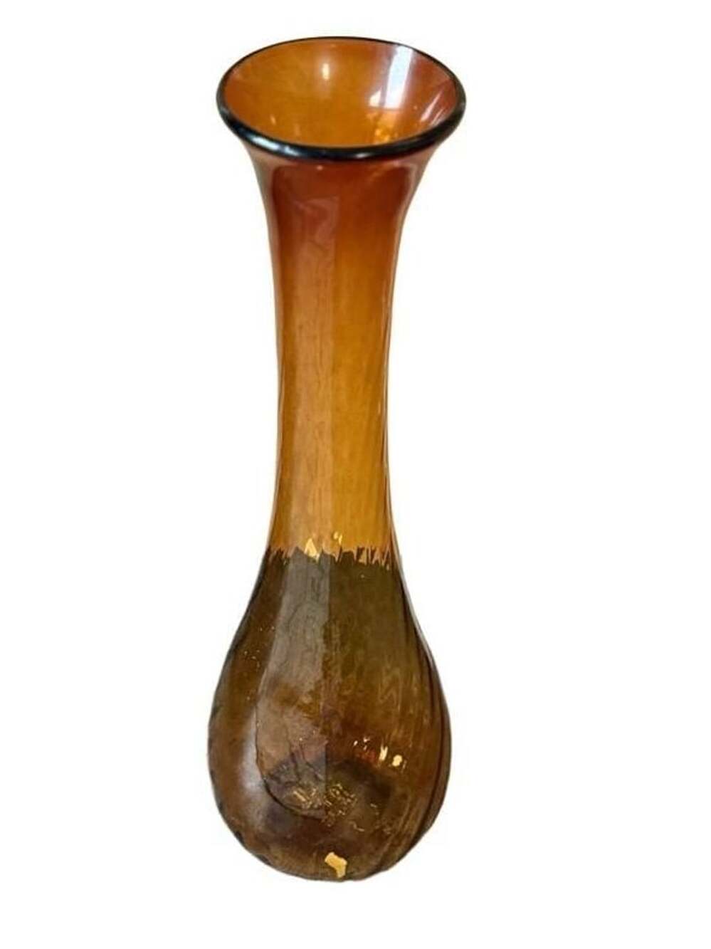 VTG LE Smith Amber Swung Vase Smoothie Fat Bottom 15 Inch